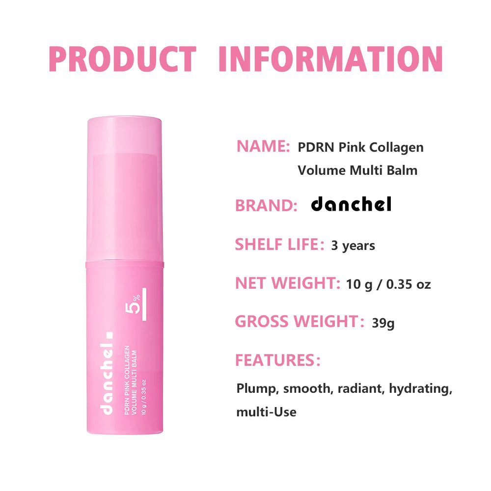 PDRN Pink Collagen Volume Multi Balm Deep Hydration Moisturization Brighten Skin Plump Smooth Radiant Portable Collagen Stick